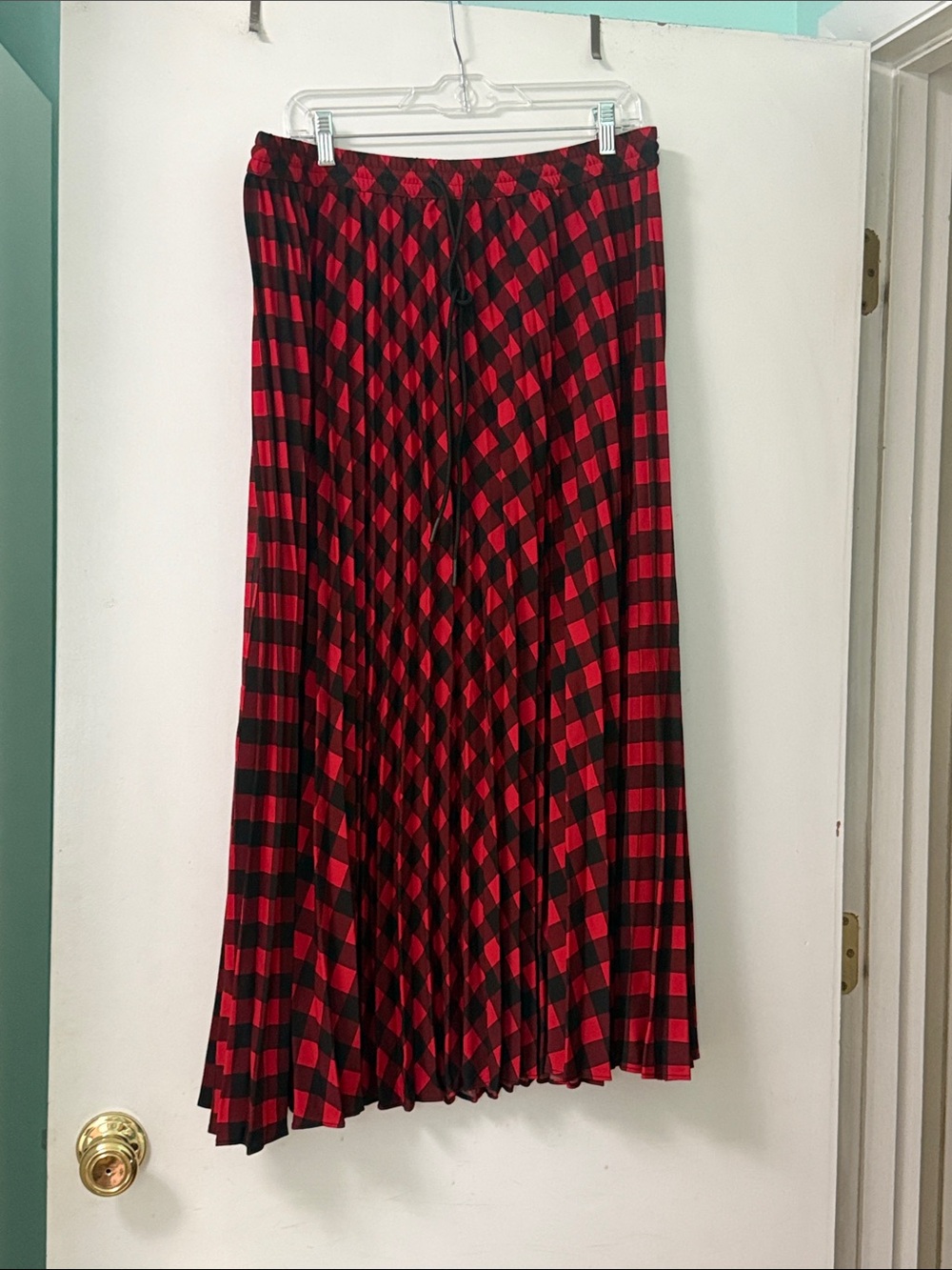 Woolrich X Target Collection Women's Red and Black Check Pleated Maxi Skirt